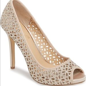 Badgley Mischka nude jewel Tammi peep toe pumps